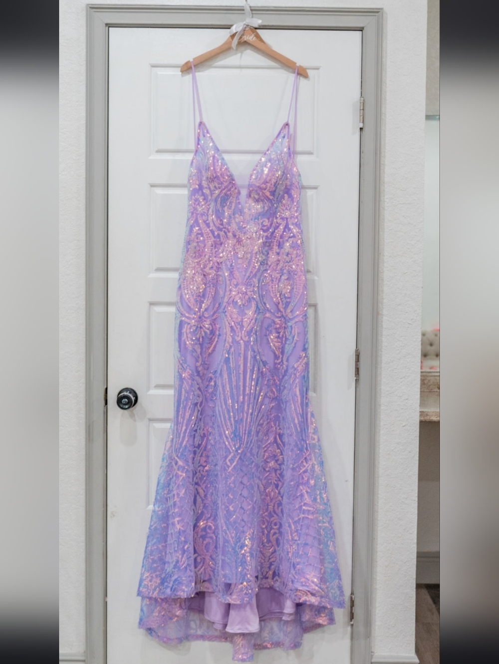 Couture Lavender Sequin Spaghetti-Strap Dress Formal Wedding